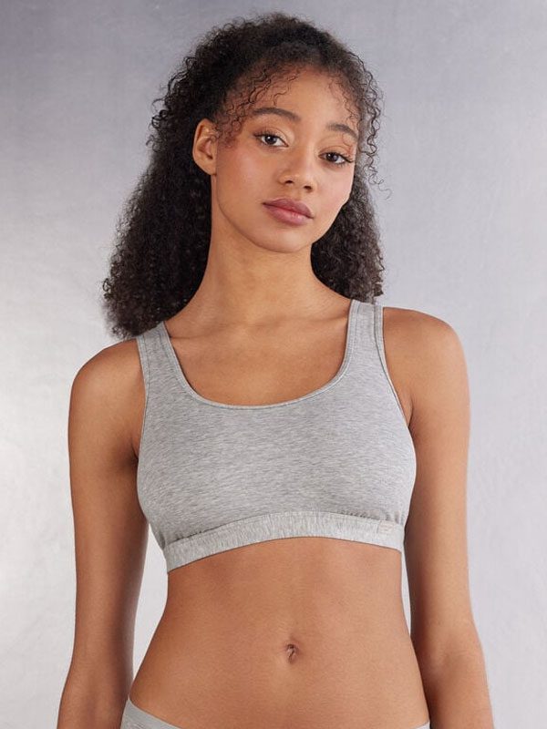 Women's grey cotton scoop neck sports bralette - TELIGE manufacturer