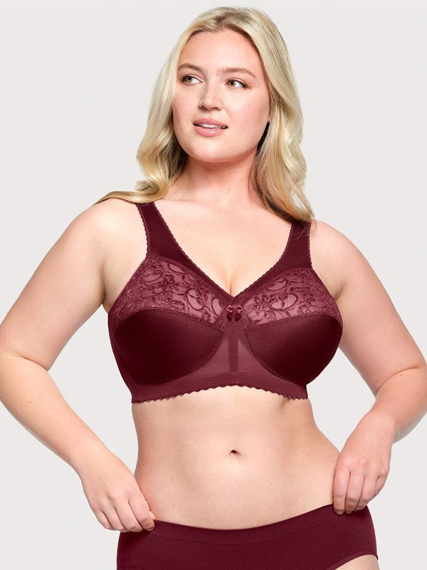 Women's plus size full coverage lace bra in burgundy - TELIGE manufacturer