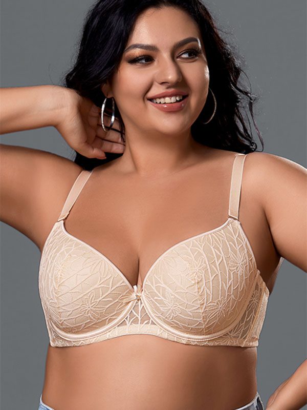 Women's nude underwire full cup floral lace bra - TELIGE manufacturer