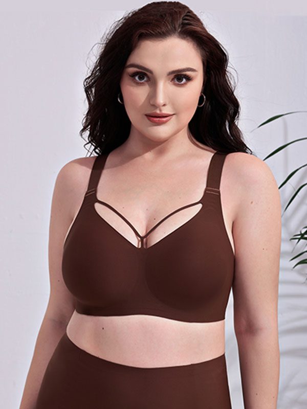 Women's plus size wireless strappy detail bra in brown - TELIGE manufacturer